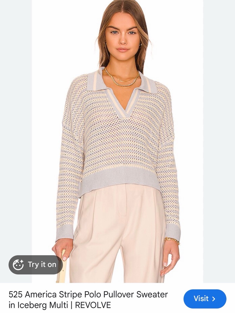 525 America Iceberg Multi V-Neck Stripe Polo Sweater